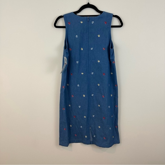 Vintage CLC | Blue Denim Sleeveless Dress with Floral Embroidery Size Small - Picture 5 of 5